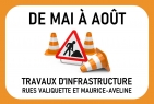 Mai à août 2023 | Travaux d’infrastructure rues Valiquette et Maurice-Aveline