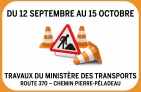 12 septembre au 15 octobre | Travaux route 370 (chemin Pierre-Péladeau)