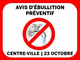 23 octobre | Avis d'ébullition préventif - Tous les secteurs de la Ville ayant accès à l'aqueduc sauf Mont-Rolland