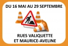 16 mai au 29 septembre | Travaux d’infrastructure rues Valiquette et Maurice-Aveline 